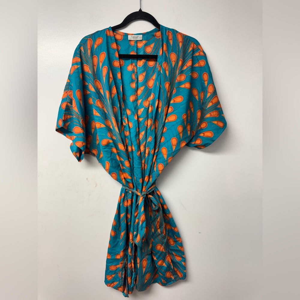 LULLA Collection Peacock Kimono Robe Tie Waist India Boho Resort One Size T